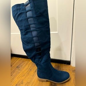 Navy thigh high boots